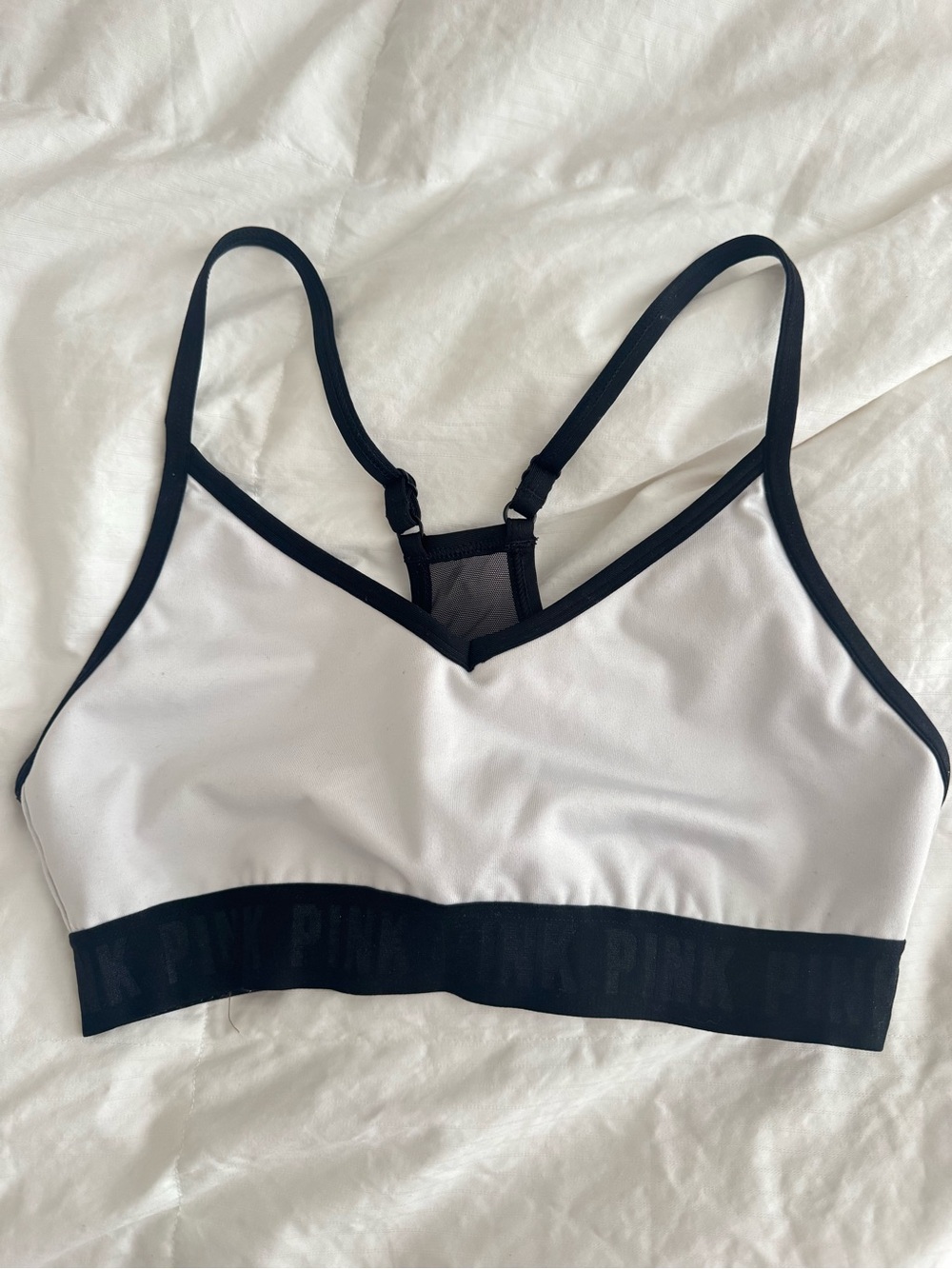 PINK Victoria's Secret White Sports Bra with Black Trim